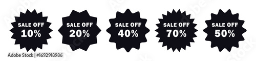 Set of discount label vector illustration, sale banner for promotional 10% off, 20% off, 40% 50% off special offer tag sticker vector design.