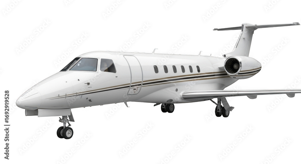 Obraz premium Sleek white private jet aircraft in flight capturing modern aviation elegance and luxury travel