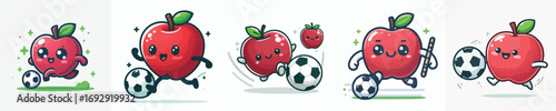cute apple vector playing ball