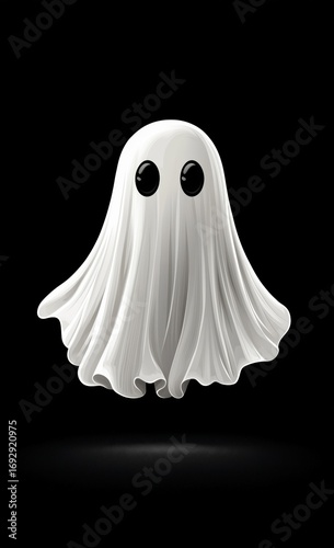 Cute Ghost Character With a Smile Against a Black Background in a Whimsical S...