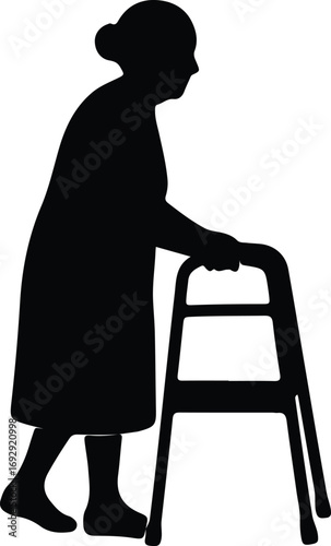 Vector Elderly woman walking with walker silhouette Illustrator