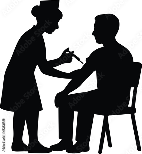 Vector Nurse giving patient vaccine injection silhouette Illustrator