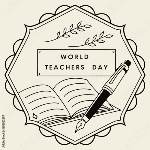 Elegant world teachers day graphic featuring an open book pen and decorative elements perfect for educational content and celebrating educators widely