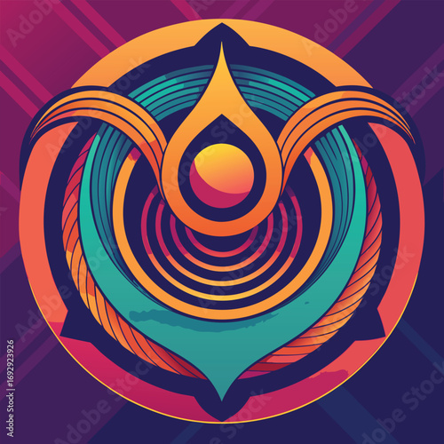 Abstract Circular Design with Fiery Orange and Teal Gradients on Purple Background vector illustration