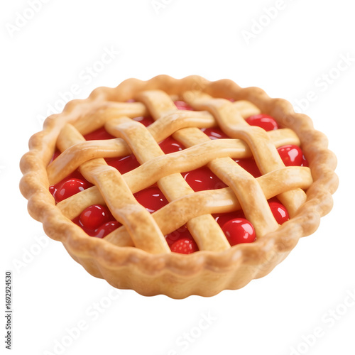 3D strawberry pie in white transparent png background cutout