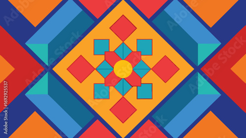 Abstract Geometric Design with Diamonds and Squares in Bold Colors pattern