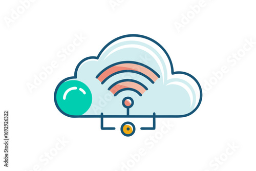 Cloud wi fi pinline waves radiating network icon