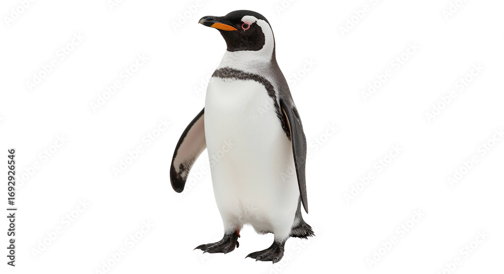 Fototapeta premium Gentoo penguin standing tall with black and white plumage Isolated on transparent background, png