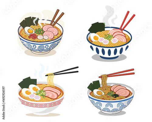 Ramen Bowl Collection: A delightful assortment of flavorful ramen bowls, featuring perfectly arranged noodles, savory toppings, and aromatic broth, showcasing the art of this beloved culinary delight.