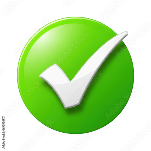Bright green circle with white check mark symbol isolated on transparent background