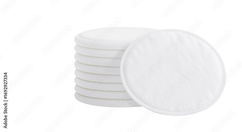 Obraz premium Stack of reusable facial rounds crafted from gentle fabric, perfect for daily skincare routine. Isolated on transparent background, png