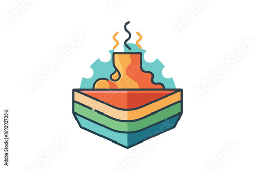 Geothermal energy icon showing layered earth geometric design
