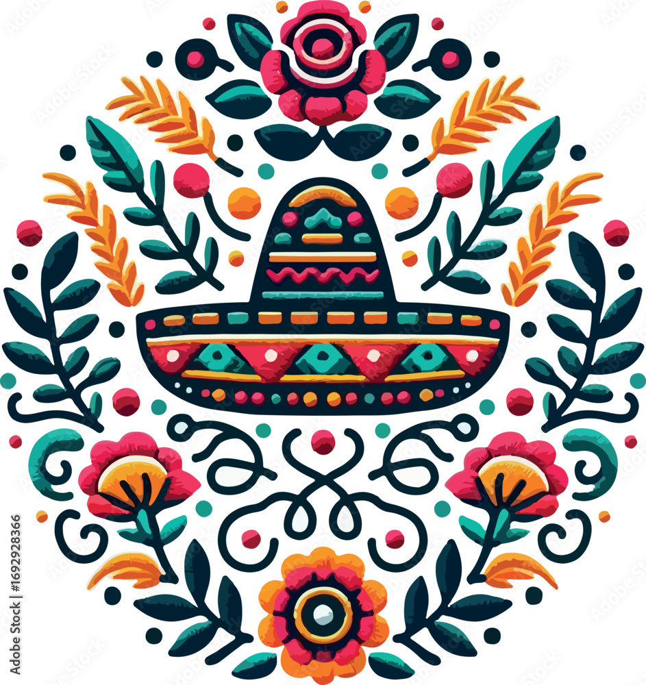 Obraz premium Mexican Embroidered logo icon vector white background .