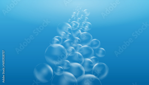 Vector illustration of transparent air bubbles rising in clear blue water background. Underwater scene suitable for concepts of freshness, purity, and natural environment.
