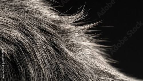 Close-up of gray-silver animal fur.  Fuzzy texture, fine hairs