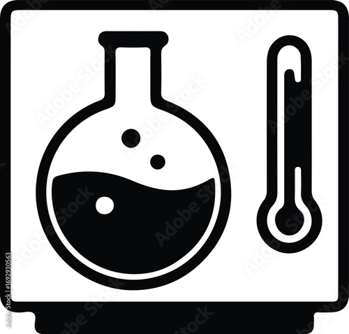 Silhouette laboratory flask and thermometer for science vector illustrator