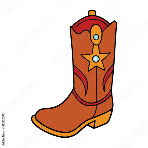 A cowboy boot with classic western style, high shaft, pointed toe, and sturdy heel, symbolizing rugged charm, adventure, and timeless cowboy spirit.
