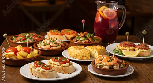 A Delicious Spread of Spanish Tapas and Sangria.