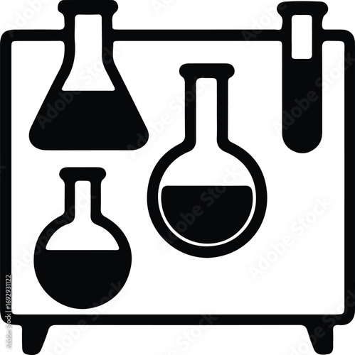 Silhouette science glassware lab equipment black and white vector illustrator