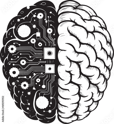 Human Brain Convert Ai Technology Brain engraving art illustration design.