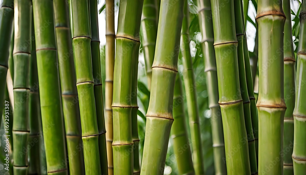 Obraz premium Dense Green Bamboo Forest, Close-up of Stalks, Nature, Zen, Growth, Abstract.