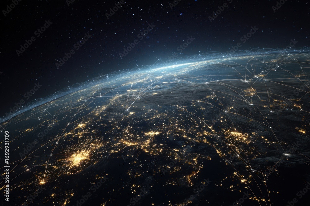 Obraz premium Earth at night, global network