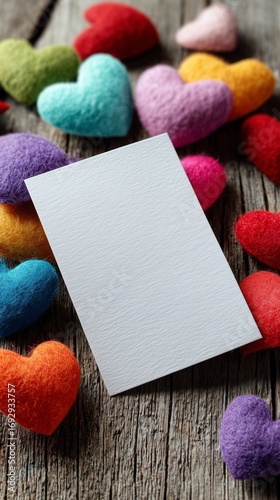 Colorful Felt Hearts on Display With a Note Card in a Creative Arrangement.