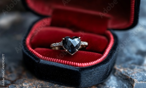 Heart-shaped Diamond Ring in Velvet Box on Stone Surface Captured in Elegant ...