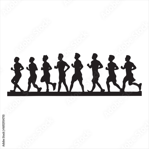 marathon runners sketch art vector silhouette doodle logo design
