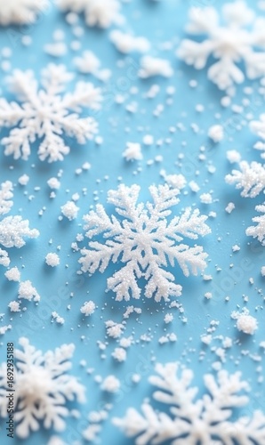 Snowflakes and Winter Decor on Blue Create a Festive Holiday Atmosphere.