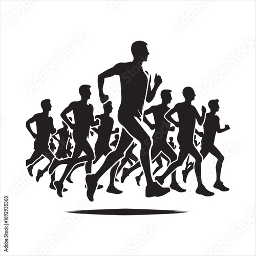marathon runners sketch art vector silhouette doodle logo design