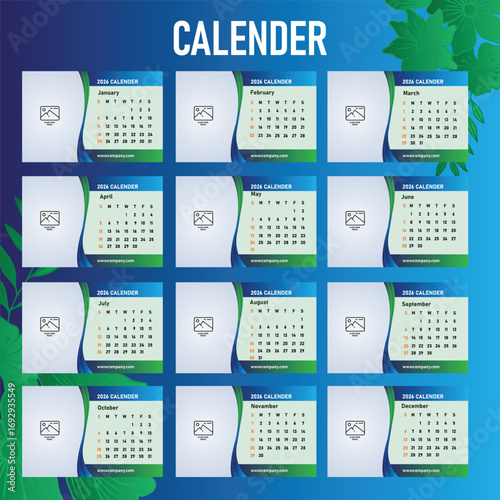 12 monthly tabel calender 2026