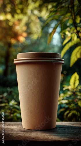 Warm Coffee Cup Surrounded by Lush Greenery in a Serene Outdoor Setting at Go...