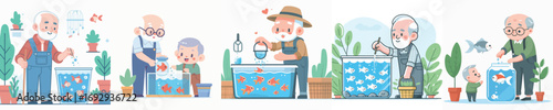 vector of grandfather raising fish
