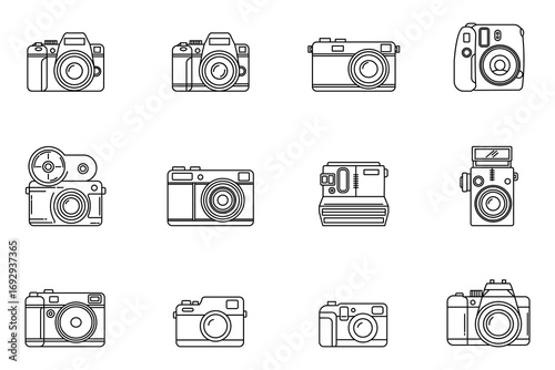 Camera photography and video line icons set