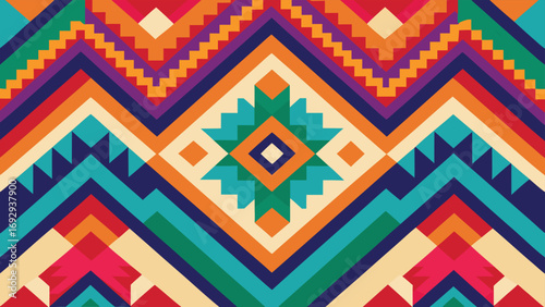 Colorful Geometric Diamond and Chevron Pattern with Southwestern Influence tribal ethnic
