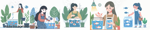 vector of woman raising fish