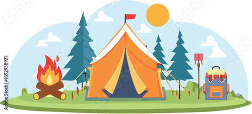christmas, vector, winter, tree, illustration, landscape, mountain, snow, forest, sky, nature, holiday, cartoon, design, xmas, trees, house, season, tent, mountains, fun, hill, night, summer, cold