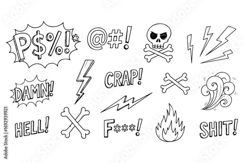 Collection of hand drawn edgy symbols and exclamations