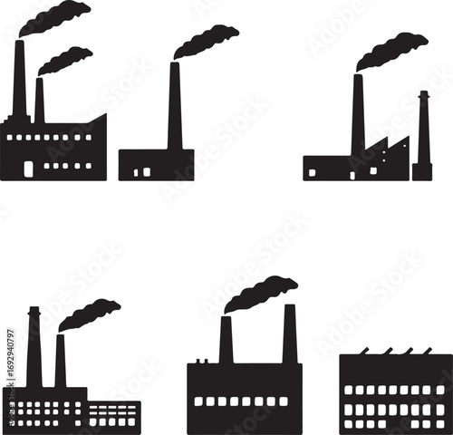 Black Factories With Smoke Silhouette