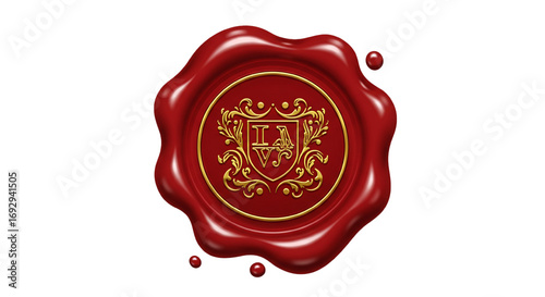 red and gold wax seal isolated on white background vector  
