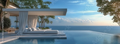 Luxurious Infinity Pool Overlooking Serene Ocean View During Golden Hour