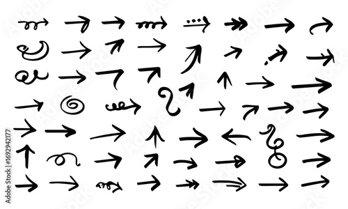 A diverse set of hand-drawn arrows in various shapes and sizes, perfect for design elements.