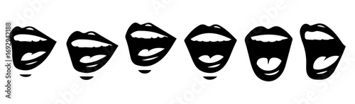 A graphic design showcasing a series of progressively wider open mouths, suggesting various levels of vocal expression or emotion.