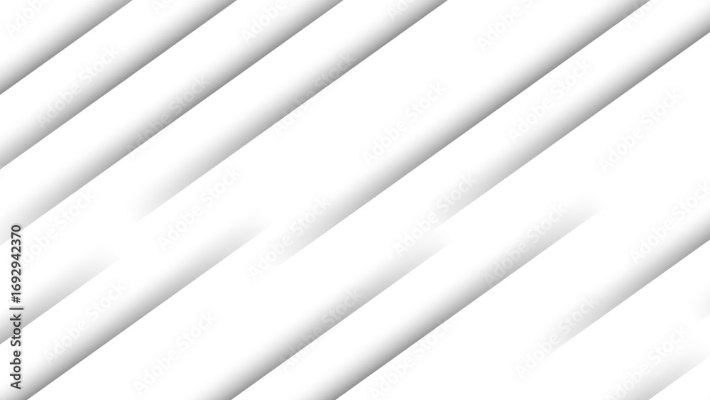 Obraz premium Abstract background with diagonal white stripes with soft gray drop shadows and 3D layered effect. Depth, simplicity, and geometric alignment. Used for corporate, futuristic, professional visual style