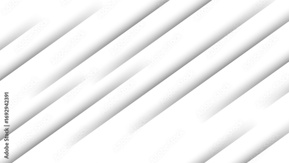 Obraz premium Abstract background with diagonal white stripes with soft gray drop shadows and 3D layered effect. Depth, simplicity, and geometric alignment. Used for corporate, futuristic, professional visual style