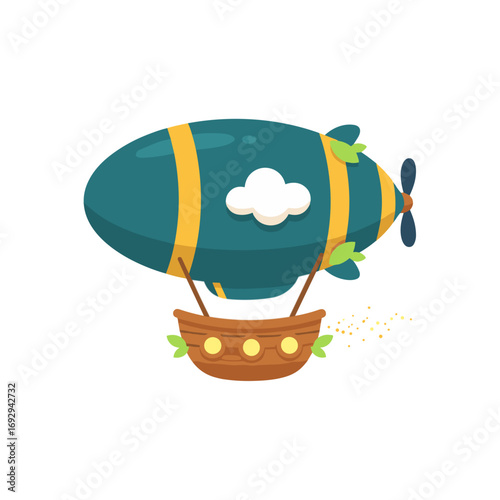 Cartoon Airship Icon – Dirigible Blimp for Fantasy Travel