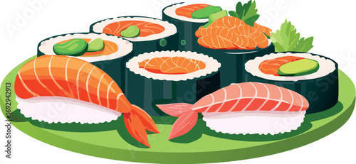 food, salmon, fish, fresh, seafood, meal, healthy, sushi, gourmet, dinner, red, raw, meat, white, plate, salad, fruit, lunch, bread, orange, diet, isolated, caviar, vegetable, sandwich