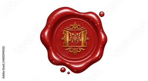 red and gold wax seal isolated on white background vector  
