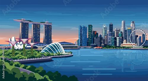 Singapore Vector Travel Poster, Cinematic Minimal Landscape Art